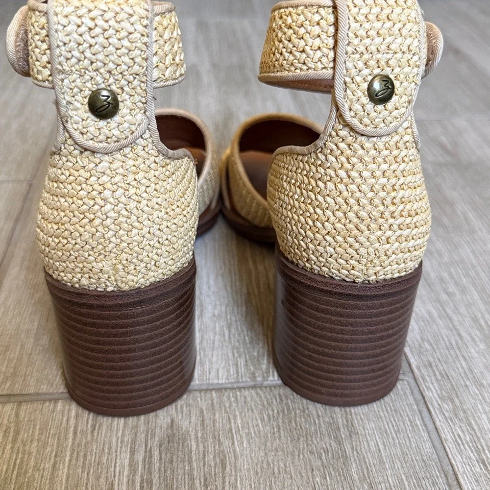 Zodiac IDA Woven‎ Raffia Block Heel Sandals Beige Ankle Strap SZ 8